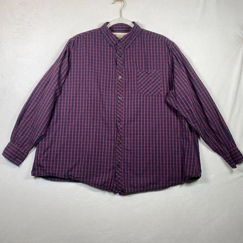 Dapper Boi Men’s 2XL Button-Up Shirt 100% Cotton Red Navy Check Plaid